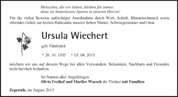 Traueranzeige von Ursula Wiechert von Märkische Oderzeitung