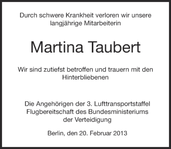Traueranzeige von Martina Taubert von Märkische Oderzeitung