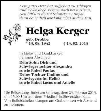 Traueranzeige von Helga Kerger von Märkische Oderzeitung