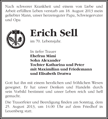 Traueranzeige von Erich Sell von Märkische Oderzeitung