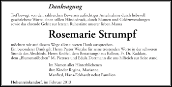 Traueranzeige von Rosemarie Strumpf von Märkische Oderzeitung