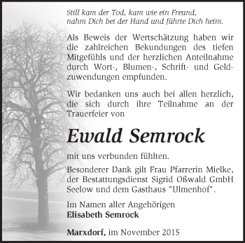 Traueranzeige von Ewald Semrock von Märkische Oderzeitung