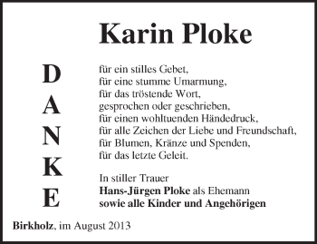 Traueranzeige von Karin Ploke von Märkische Oderzeitung