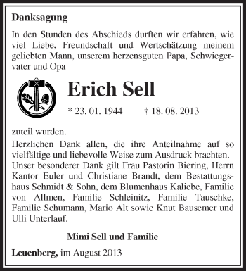 Traueranzeige von Erich Sell von Märkische Oderzeitung