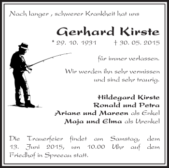 Traueranzeige von Gerhard Kirste von Märkische Oderzeitung