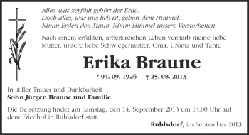 Traueranzeige von Erika Braune von Märkische Oderzeitung