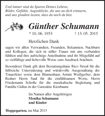 Traueranzeige von Günther Schumann von Märkische Oderzeitung