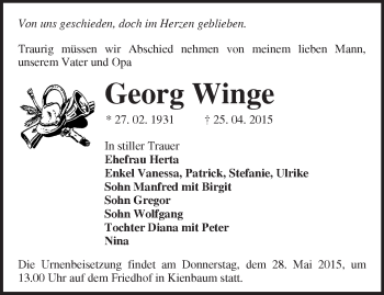 Traueranzeige von Georg Winge von Märkische Oderzeitung