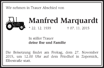 Traueranzeige von Manfred Marquardt von Märkische Oderzeitung