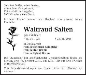 Traueranzeige von Waltraud Salten von Märkische Oderzeitung