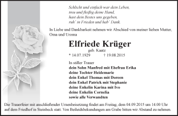 Traueranzeige von Elfriede Krüger von Märkische Oderzeitung