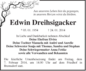 Traueranzeige von Edwin Dreihsigacker von Märkische Oderzeitung