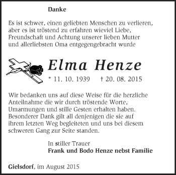 Traueranzeige von Elma Henze von Märkische Oderzeitung