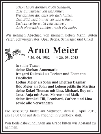 Traueranzeige von Arno Meier von Märkische Oderzeitung