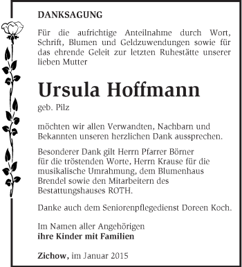 Traueranzeige von Ursula Hoffmann von Märkische Oderzeitung