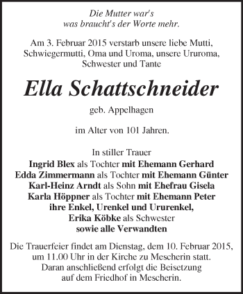 Traueranzeige von Ella Schattschneider von Märkische Oderzeitung