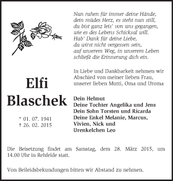 Traueranzeige von Elfi Blaschek von Märkische Oderzeitung