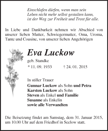 Traueranzeige von Eva Luckow von Märkische Oderzeitung