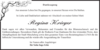Traueranzeige von Regina Krieger von Märkische Oderzeitung