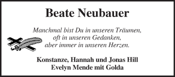 Traueranzeige von Beate Neubauer von Märkische Oderzeitung