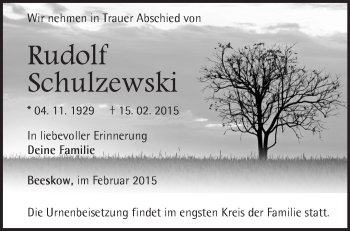 Traueranzeige von Rudolf Schulzewski von Märkische Oderzeitung