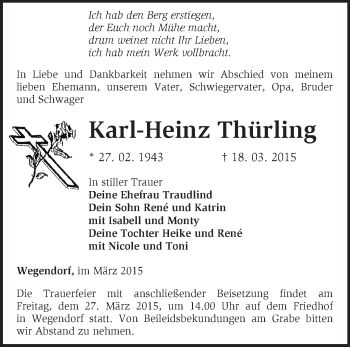 Traueranzeige von Karl-Heinz Thürling von Märkische Oderzeitung