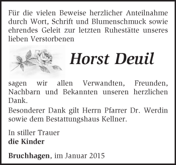 Traueranzeige von Horst Deuil von Märkische Oderzeitung