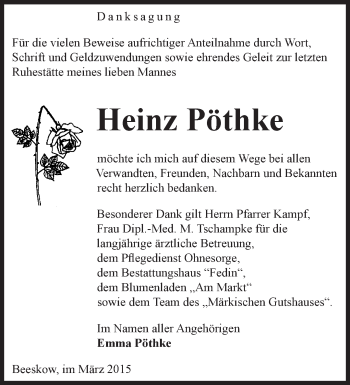Traueranzeige von Heinz Pöthke von Märkische Oderzeitung