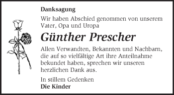 Traueranzeige von Günther Prescher von Märkische Oderzeitung