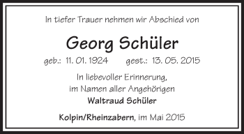 Traueranzeige von Georg Schüler von Märkische Oderzeitung