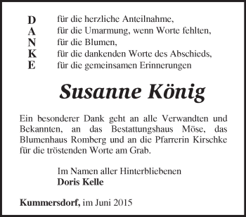 Traueranzeige von Susanne König von Märkische Oderzeitung