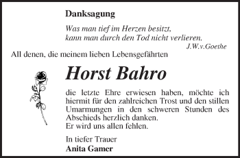 Traueranzeige von Horst Bahro von Märkische Oderzeitung