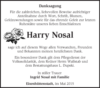 Traueranzeige von Harry Nosal von Märkische Oderzeitung