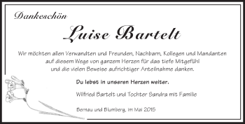 Traueranzeige von Luise Bartelt von Märkische Oderzeitung