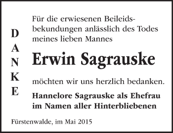 Traueranzeige von Erwin Sagrauske von Märkische Oderzeitung