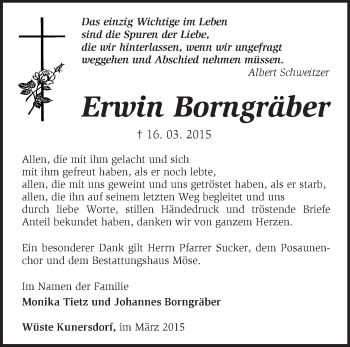 Traueranzeige von Erwin Borngräber von Märkische Oderzeitung