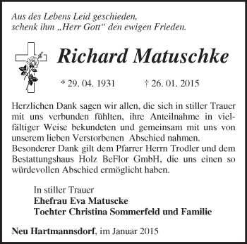 Traueranzeige von Richard Matuschke von Märkische Oderzeitung