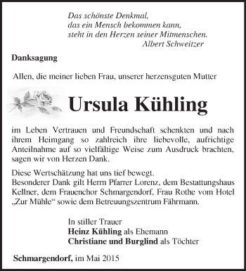 Traueranzeige von Ursula Kühling von Märkische Oderzeitung