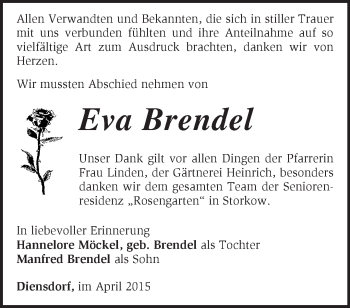 Traueranzeige von Eva Brendel von Märkische Oderzeitung