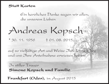 Traueranzeige von Andreas Kopsch von Märkische Oderzeitung