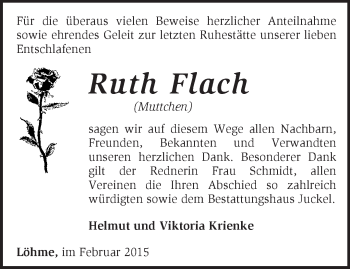 Traueranzeige von Ruth Flach von Märkische Oderzeitung