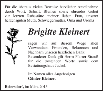 Traueranzeige von Brigitte Kleinert von Märkische Oderzeitung