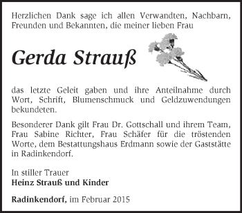 Traueranzeige von Gerda Strauß von Märkische Oderzeitung