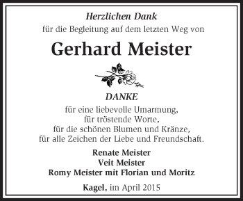 Traueranzeige von Gerhard Meister von Märkische Oderzeitung