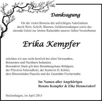 Traueranzeige von Erika Kempfer von Märkische Oderzeitung