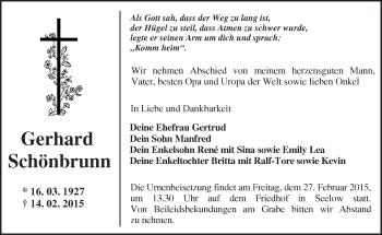 Traueranzeige von Gerhard Schönbrunn von Märkische Oderzeitung