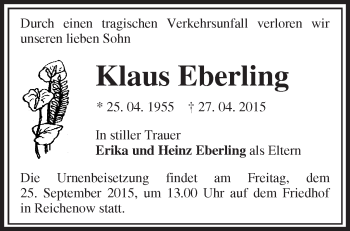 Traueranzeige von Klaus Eberling von Märkische Oderzeitung