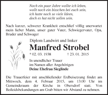 Traueranzeige von Manfred Strobel von Märkische Oderzeitung