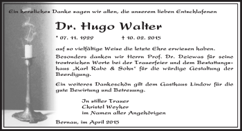 Traueranzeige von Hugo Walter von Märkische Oderzeitung