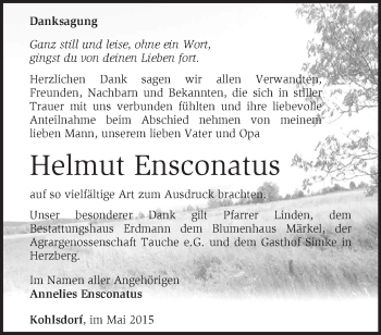 Traueranzeige von Helmut Ensconatus von Märkische Oderzeitung